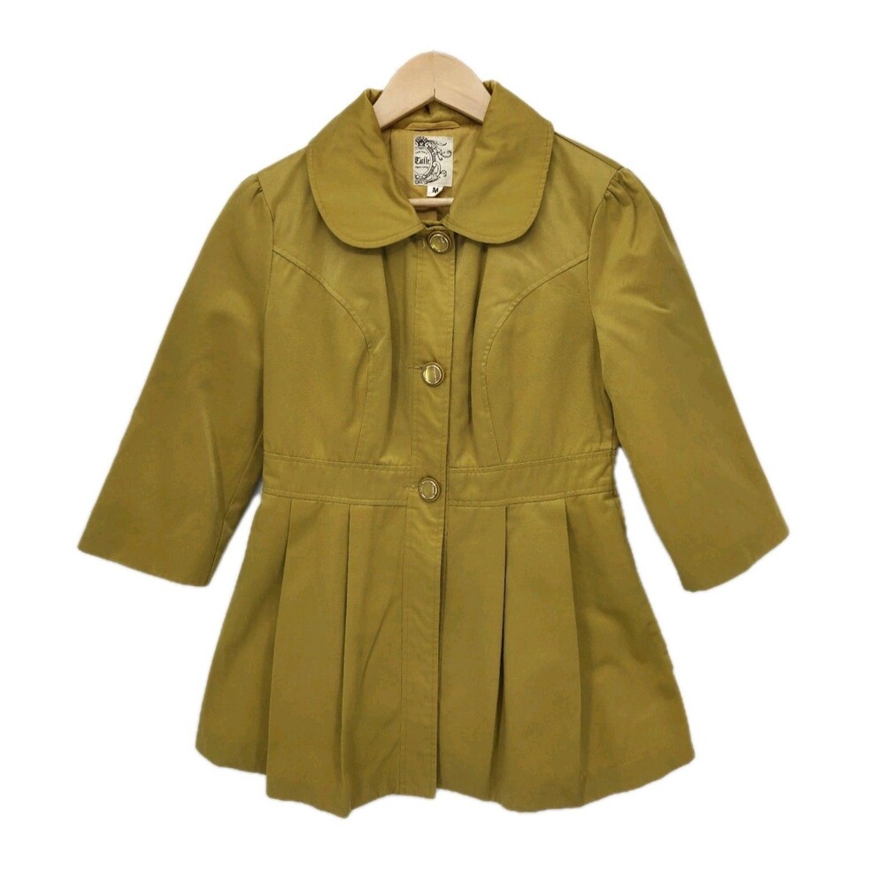 Tulle Anthropologie 3/4 Sleeve Dressy Button Jacket Shiny Mustard Yellow Medium